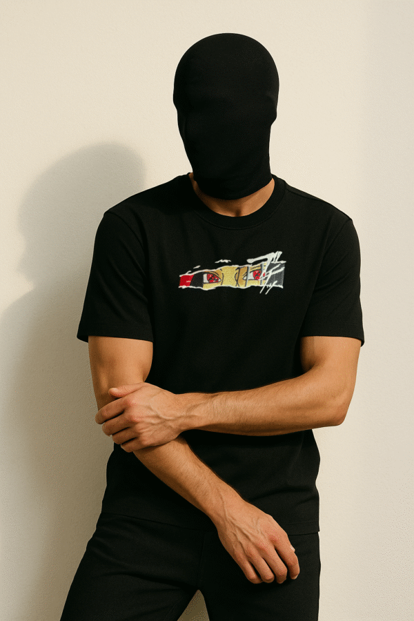 Vaeana Men’s Oversized Black T-Shirt – Embroidered Intense Gaze Eye Unique Attraction | 100% Cotton French Terry Streetwear - Image 3