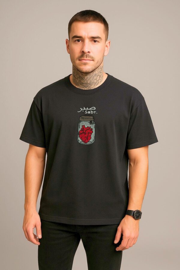 Men’s Black Oversized Embroidered T-Shirt – ‘Sabr: Heart in a Jar’ | Premium Cotton | Vaeana Streetwear Drop - Image 2