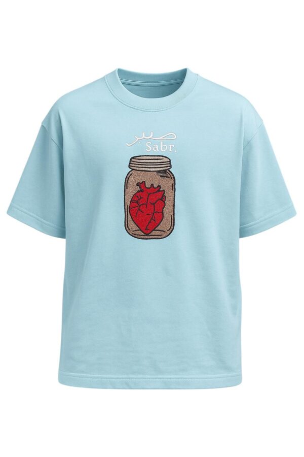 Men’s Powder Blue Oversized Embroidered T-Shirt – ‘Sabr: Heart in a Jar’ | Premium Cotton | Vaeana Limited Drop - Image 3