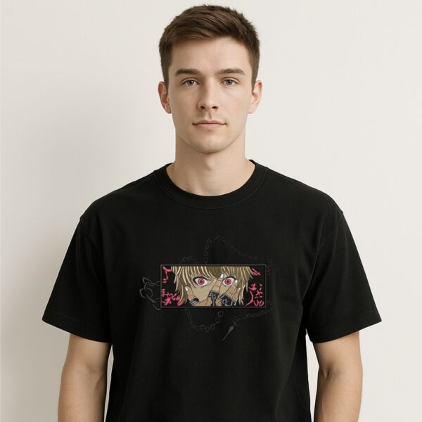Men’s Black Oversized Anime Embroidered T-Shirt – Red Eye Character Art | Vaeana Streetwear Limited Drop